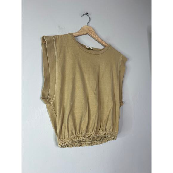 NEW Mother Swiper Wide Sleeve Elastic Waistband Pull Over Tan Crop Top - Picture 3 of 8